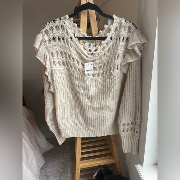 NWT Free people white Lillian pullover; size L; $100 - Picture 4 of 6